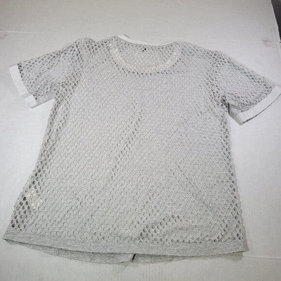 Rebecca Taylor Women Athleisure Gray & White Short-Sleeve Mesh Back Top Size S - Picture 6 of 6